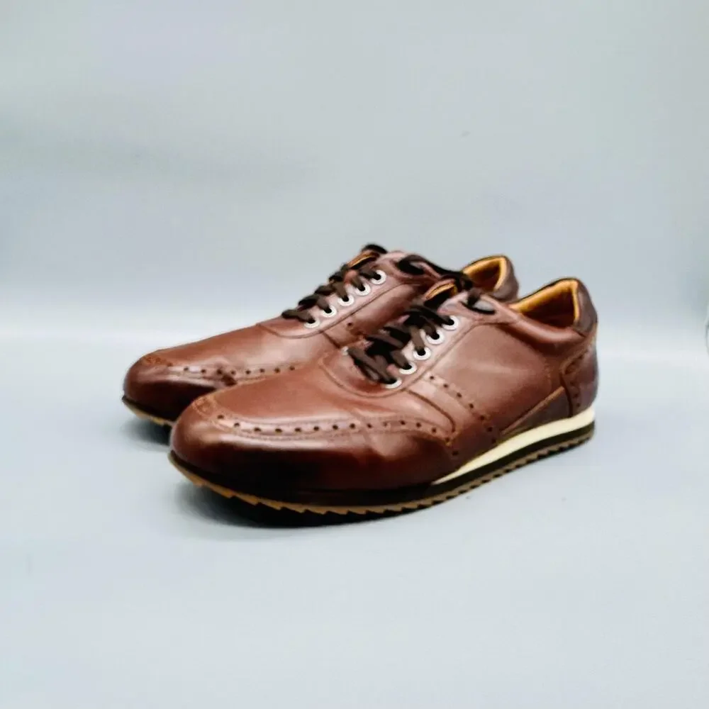 Johnston & Murphy Shoes Mens 8.5 Brown Leather Wingtip Sneakers Casual Comfort